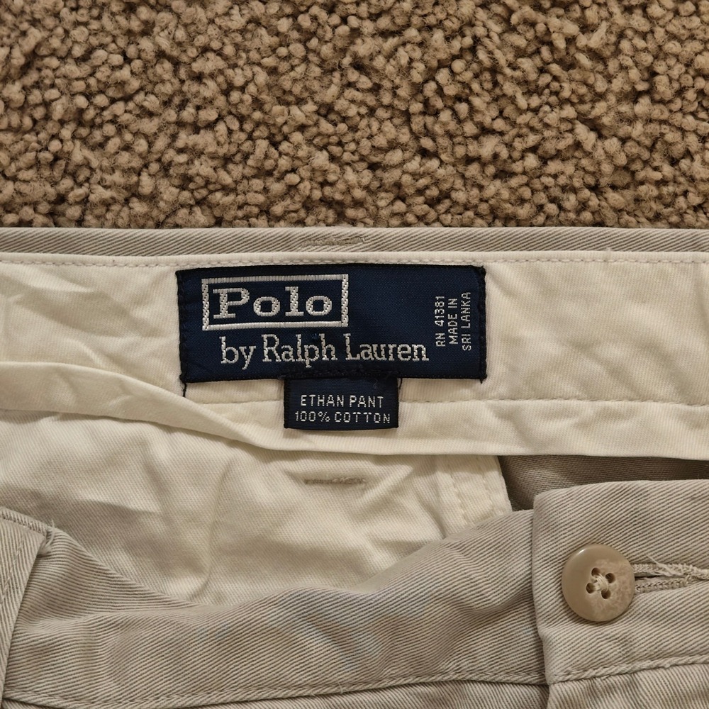 Polo Ralph Lauren Ethan Pant Mens 42x32 Khaki Tan Pleated Cotton Chino Trousers - Picture 2 of 8